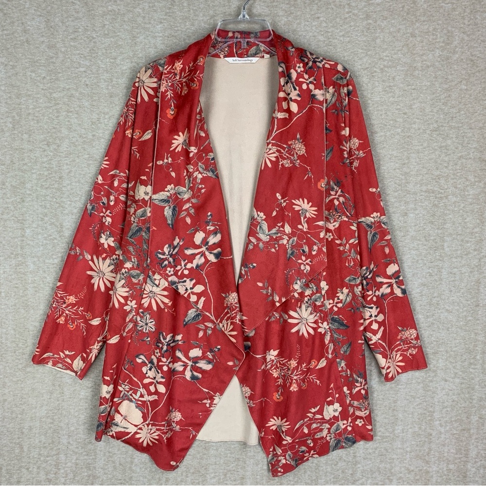 Soft Surroundings Jacket L Faux Suede Floral Draped Cardigan Boho South Wester